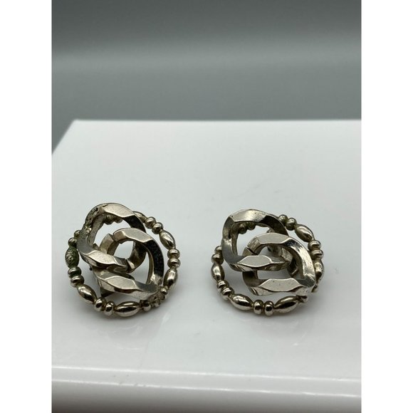 Unique Industrialist Punk Earrings, Silver Tone Chunky Utility Interlocking Link - Picture 2 of 6